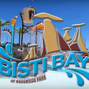 Bisti Bay at Brookside Park logo with water park in the background