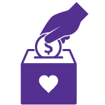 icon of a hand putting a coin in a box with a heart on it
