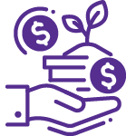 Icon of a hand with dollar signs and plant growing