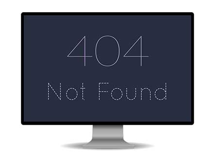 Error Message 404 Not Found displayed on a monitor